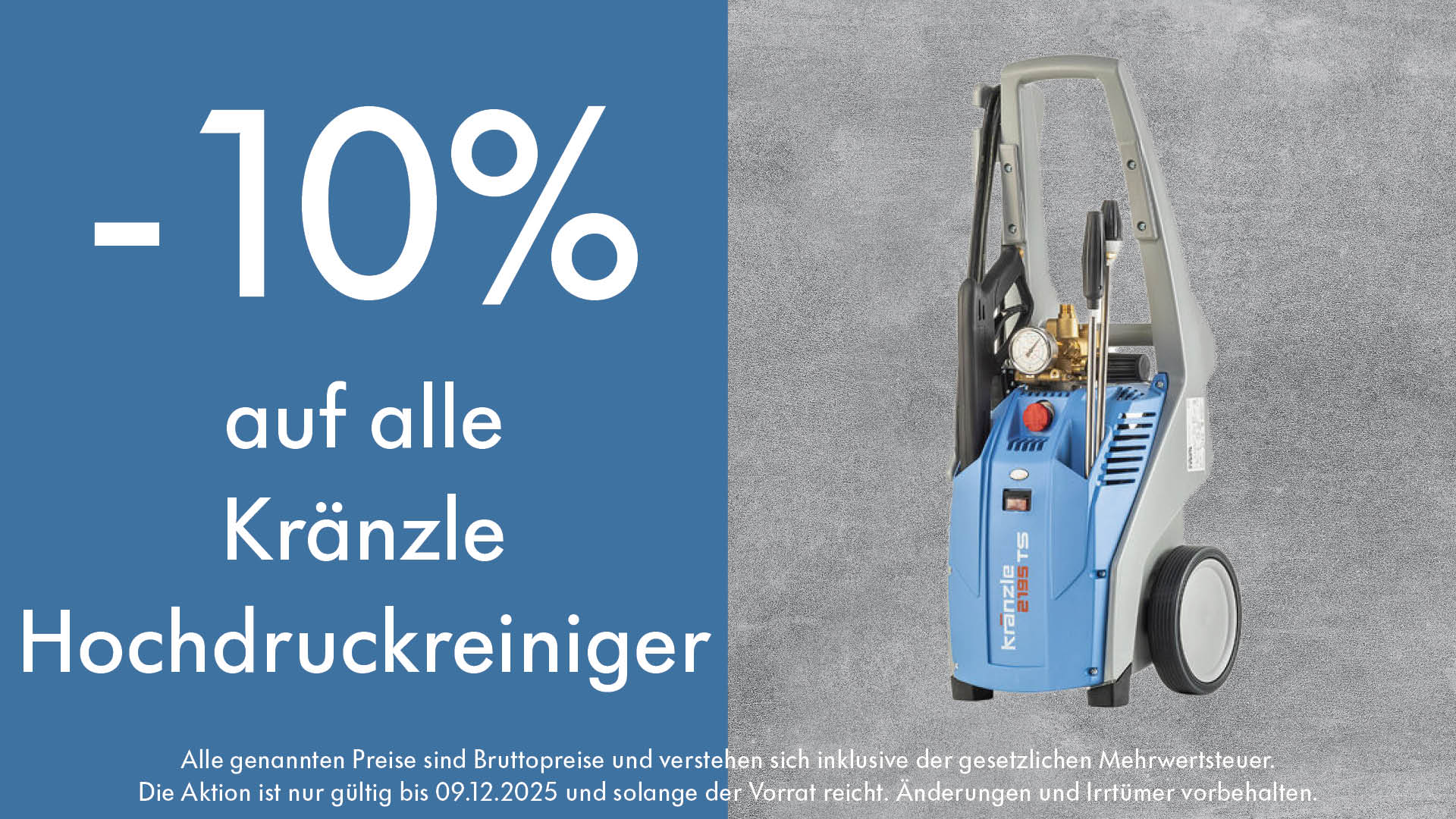 -10% auf Kränzle Hochdruckreiniger